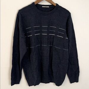 Yamak Cashmere Wool Sweater chest textured geometric detail & dashed stripes XL